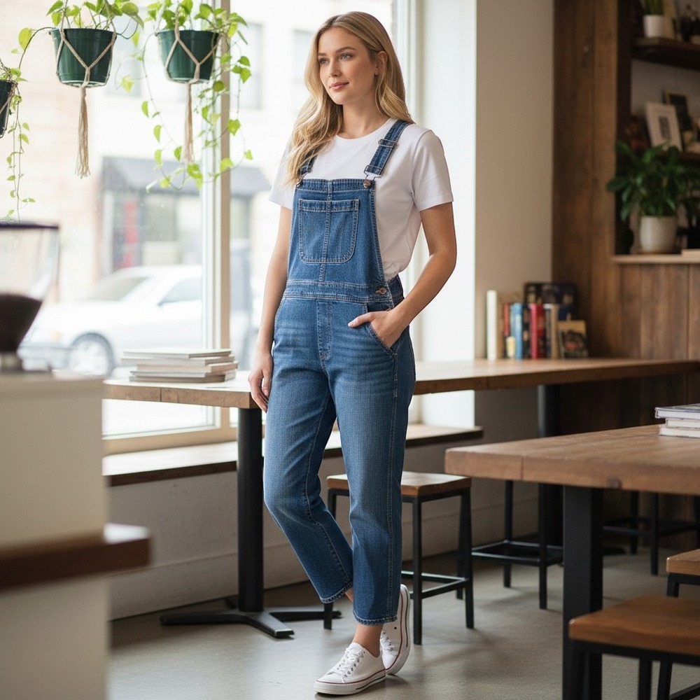 J. Crew Denim Overalls Womens M Blue Straight Leg Stretch AW399